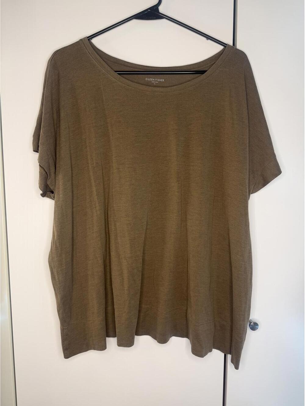 Eileen Fisher Brown Silk Cotton Blend Short Sleeve Top